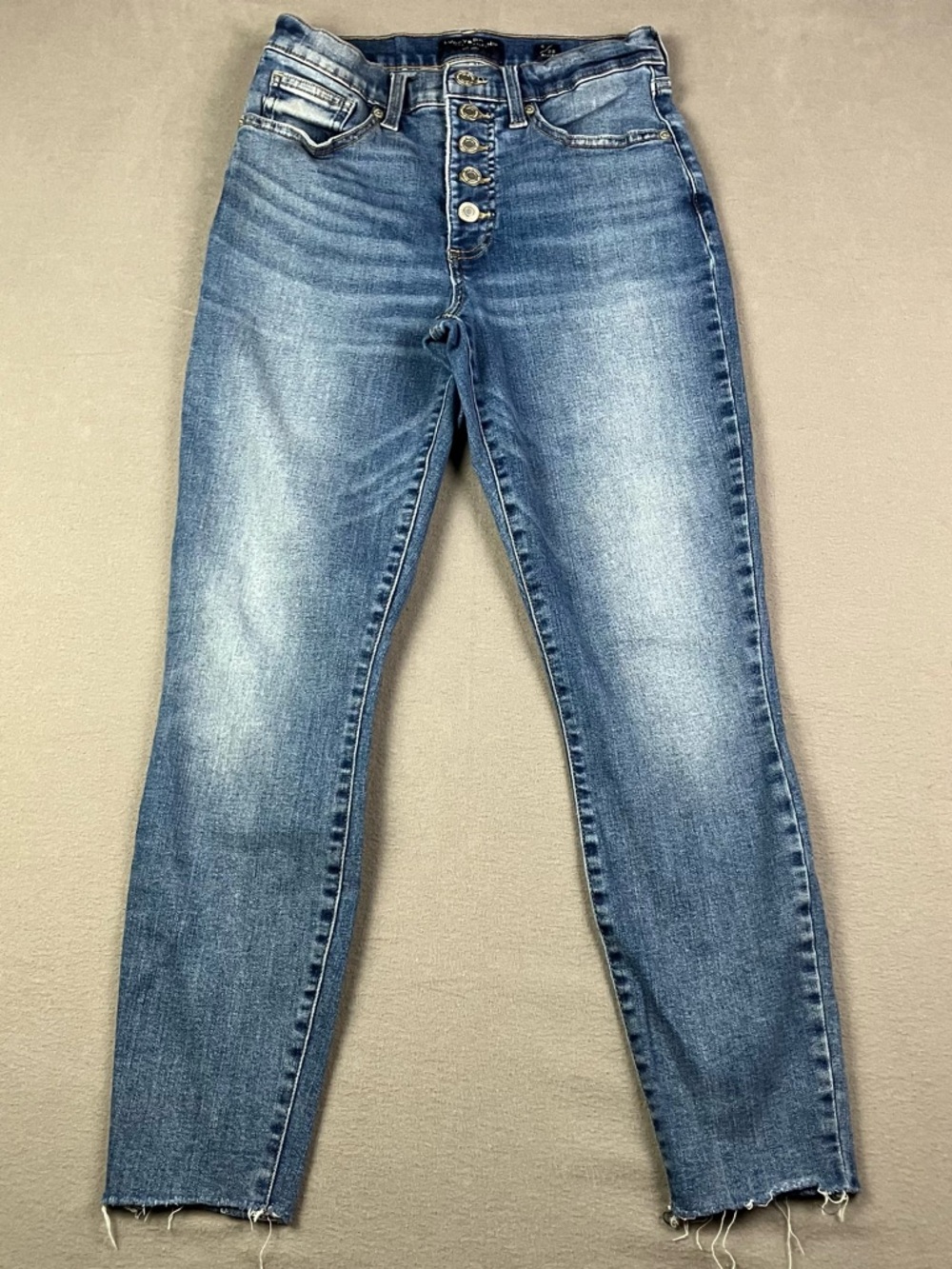 Lucky Brand Bridgette High Rise Skinny Jeans Blue Button Fly Raw Hem 6/28 Ankle